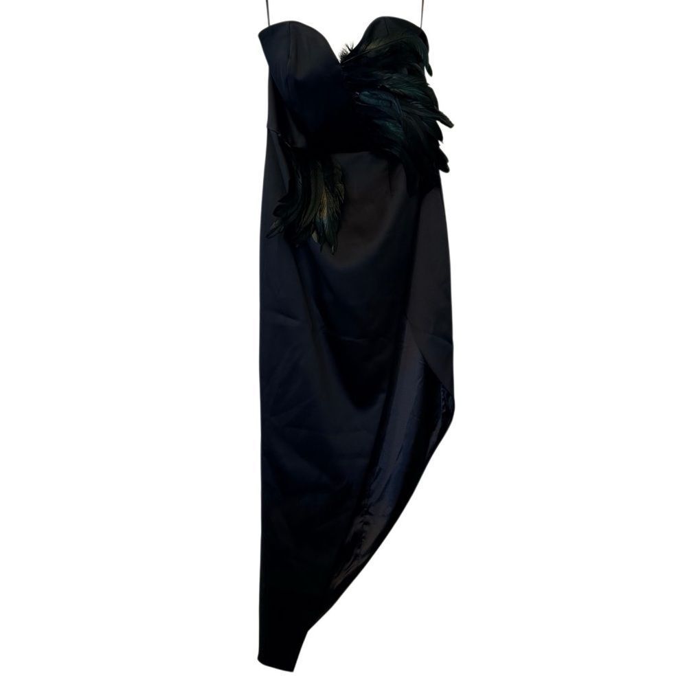 NWT Nova Luxe Jacqueline Asymmetrical Maxi Dress Black XL Feather Strapless